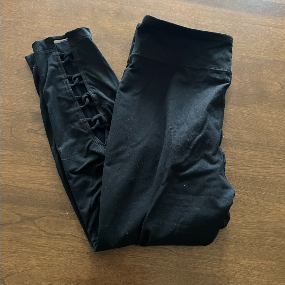 J. Jill Black Out & About Back-Laced Leggings - Small Petite - Preowned EUC